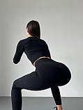 Чорний фітнес костюм рашгард з змійкою і легінси з подвійним пуш ап Преміум, фото 2