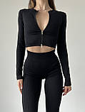 Чорний фітнес костюм рашгард з змійкою і легінси з подвійним пуш ап Преміум, фото 3