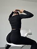 Чорний фітнес костюм рашгард з змійкою і легінси з подвійним пуш ап Преміум, фото 5