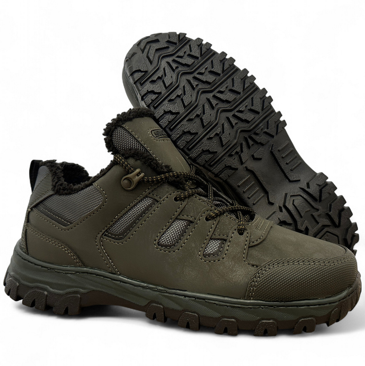 Кросівки чоловічі зимові з хутром протекторні колір хакі (Сгб-11-4), фото 1