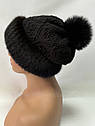 Хутряна норкова шапка жіноча на плетеній основі "Ажур" Чорна, фото 7