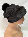 Хутряна норкова шапка жіноча на плетеній основі "Ажур" Чорна, фото 8