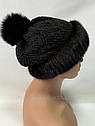 Хутряна норкова шапка жіноча на плетеній основі "Ажур" Чорна, фото 5