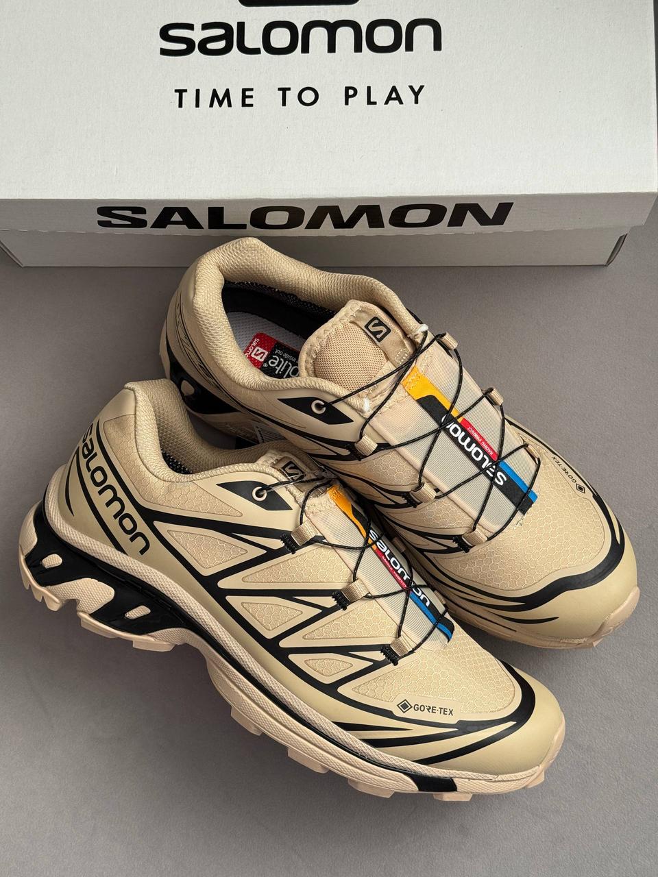 Salomon XT6 Beige black Gore Tex Термо чоловічі кросівки Саломон ХТ 6 Гортекс бежеві чорні осінь єврозима