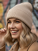 Шапка унісекс Shovel Miu Miu тепла з відворотом світло-бежева