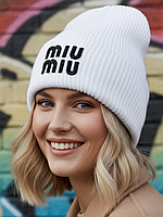 Шапка унісекс Shovel Miu Miu тепла з відворотом біла