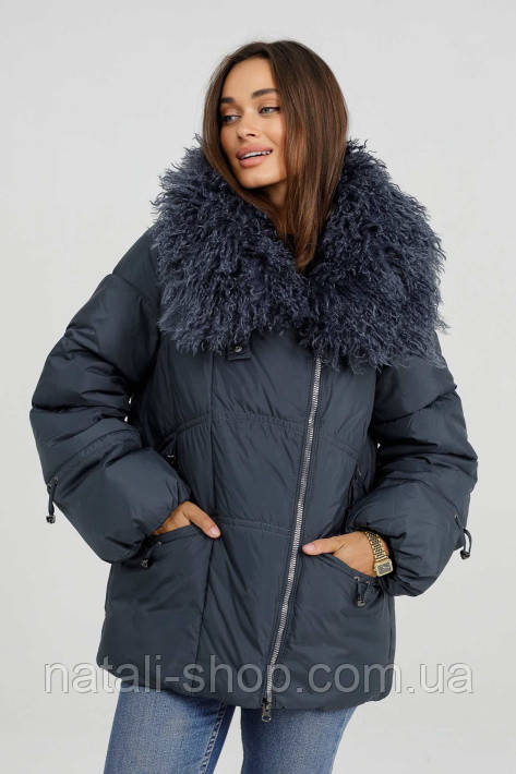 Пуховик з хутром лами Mishele 46,50, 52, 54, фото 1