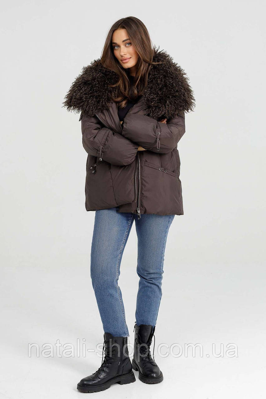 Пуховик з хутром лами Mishele 46, 48, фото 1
