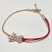 Браслет золотий з підвіскою ангелом і червоним шнуром 16 см 1.90