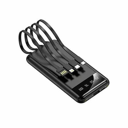 Портативний зарядний пристрій повер банк Power Bank KT T51X на 30000mAh з вбудованими кабелями, чорний, фото 2