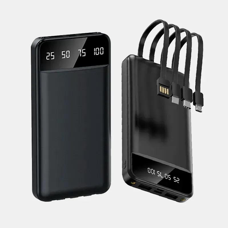 Портативний зарядний пристрій повер банк Power Bank KT T51X на 30000mAh з вбудованими кабелями, чорний