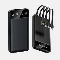 Портативний зарядний пристрій повер банк Power Bank KT T51X на 30000mAh з вбудованими кабелями, чорний