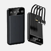 Портативний зарядний пристрій повер банк Power Bank KT T51X на 30000mAh з вбудованими кабелями, чорний