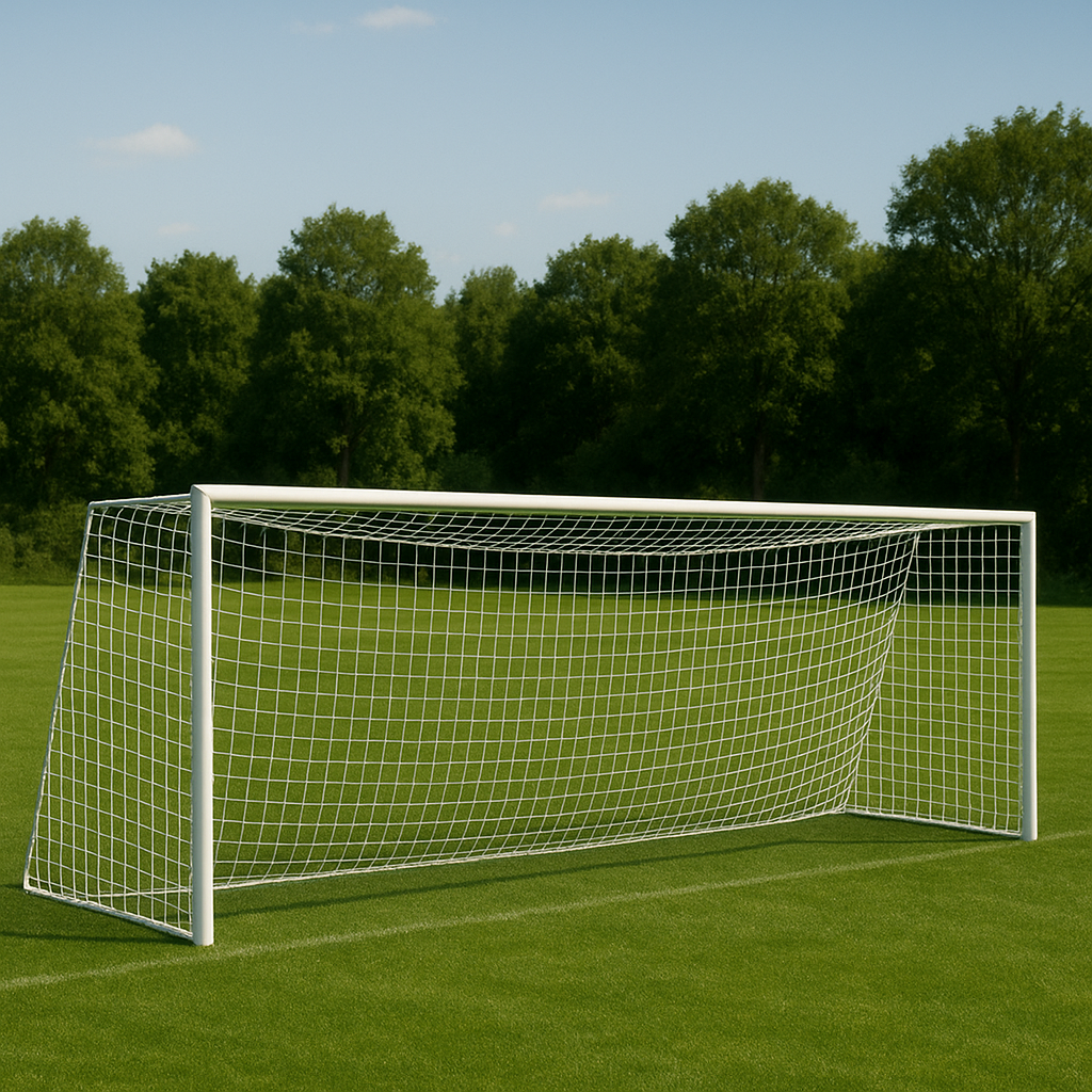 Сітка для футболу БЕЗВУЗЛОВА підвищеної міцності «ПРЕМІУМ» біла (комплект з 2 шт.)