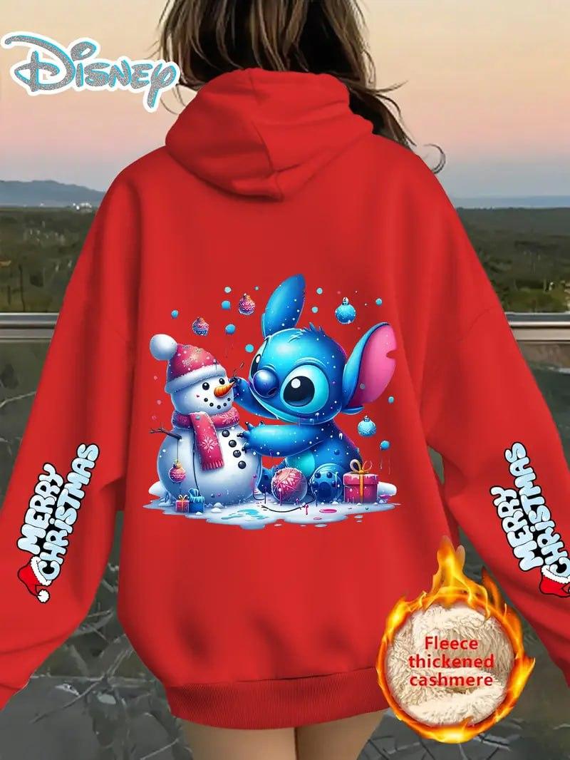 Жіноче тепле худі з принтом Стича та Сніговика, фото 1