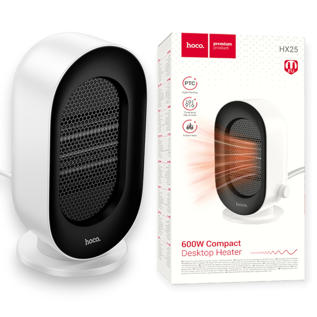Тепловентилятор Hoco HX25 600W керамічний міні обігрівач для дому, офісу, кімнати, економний настільний обігрівач, Білий, фото 1