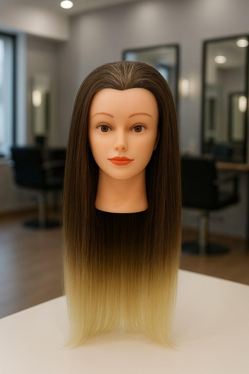 Навчальна голова-манекен зі штучним термо-волоссям "YAX -54-613" color mix + штатив