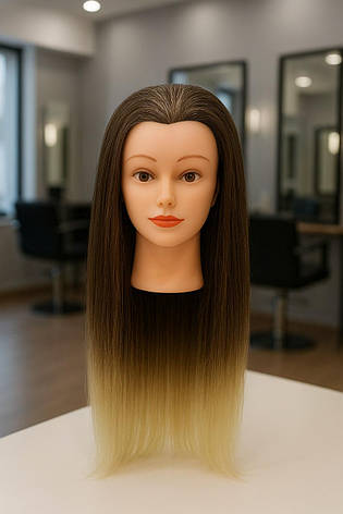Навчальна голова-манекен зі штучним термо-волоссям "YAX -54-613" color mix + штатив, фото 1