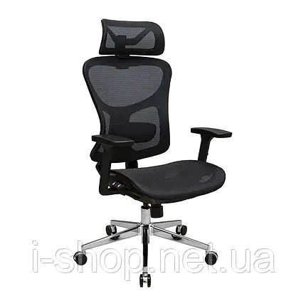 Крісло Richman Ергостар Хром Synchro Сітка Чорна, фото 1