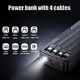 Портативний зарядний пристрій на 20000 мАг з вбудованим кабелем, 3 виходні порти, 2 вхідні порти, фото 5