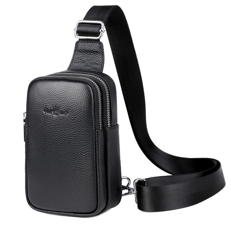Сумка чоловіча шкіряна нагрудна. Сумка рюкзак на одне плече з натуральної шкіри Чорна, фото 1