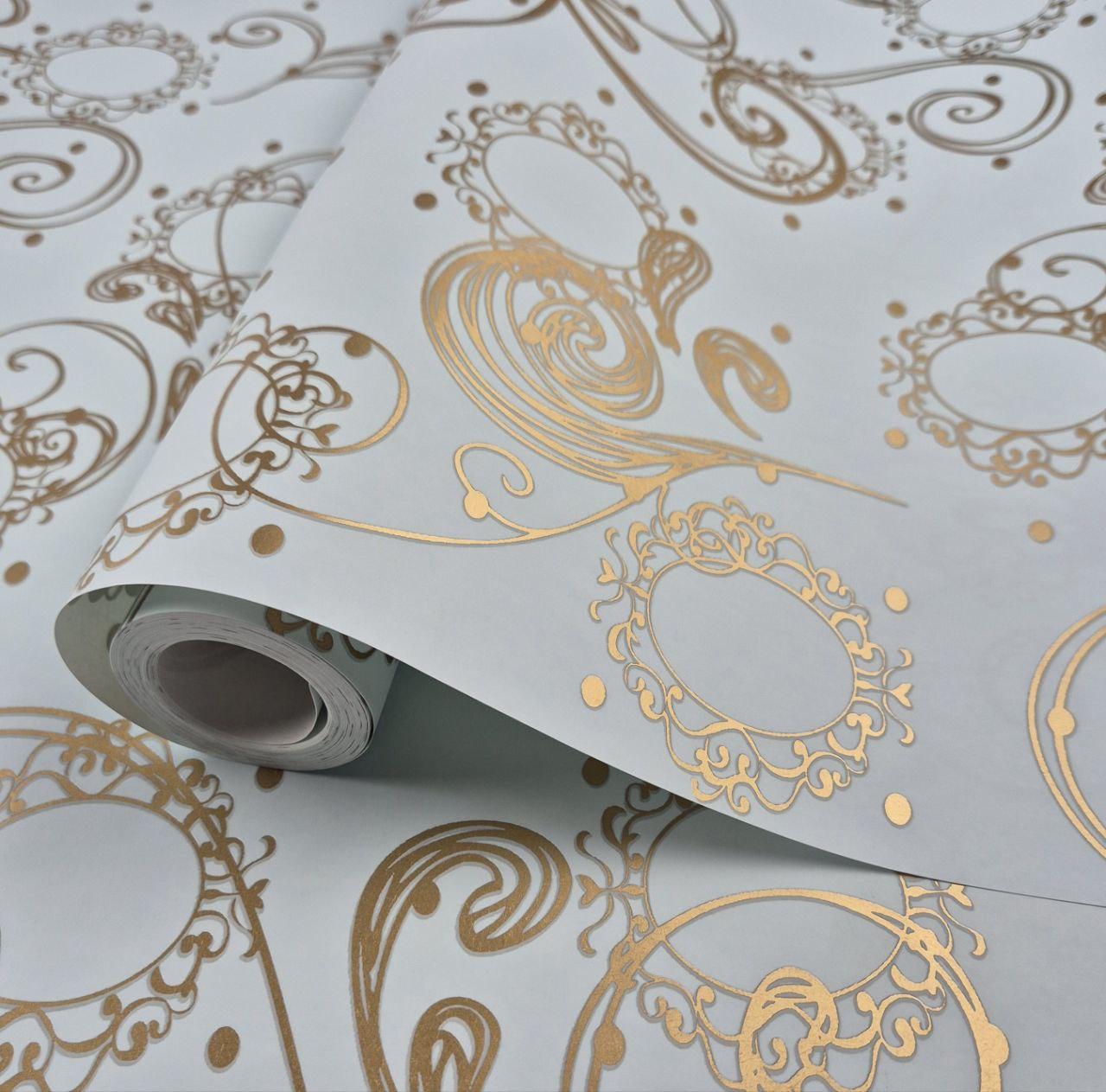 Шпалери вінілові на флізеліні 0.53 × 10.05 м Marburg 54154, блакитно-золоті — для спальні, вітальні, кабінету, фото 1