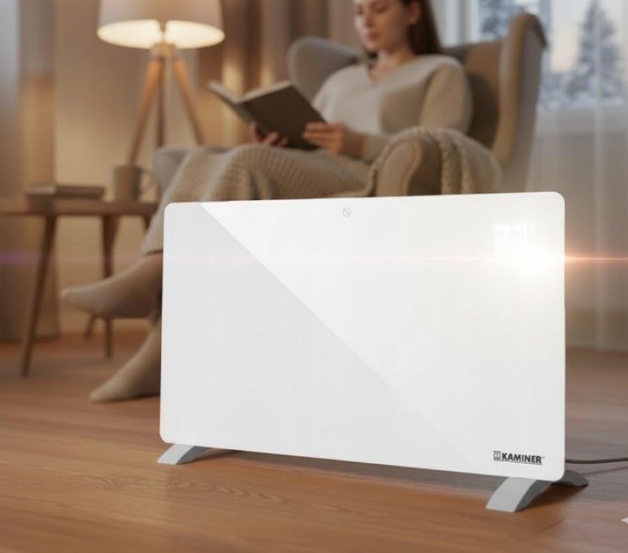 Електричний обігрівач Zelva Kaminer скляний радіатор 26573 білий, фото 1