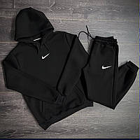 Чоловічий чорний спортивний костюм Nike зимовий флісовий двойка, Утеплений спорт костюм Найк чорного кольору тринитка Худі і Штани