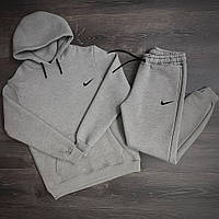 Чоловічий зимовий спортивний костюм Nike сірий флісовий 2в1, Теплий брендовий костюм Найк сірого кольору тринитка Худі + Штани
