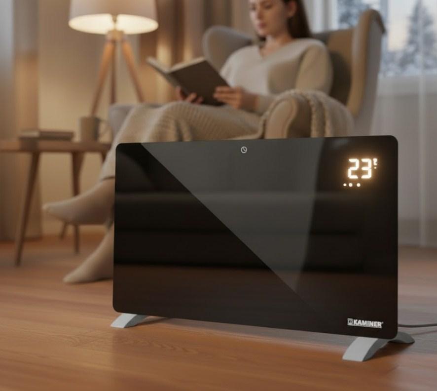 Електричний обігрівач Zelva Kaminer скляний радіатор 26572, фото 1