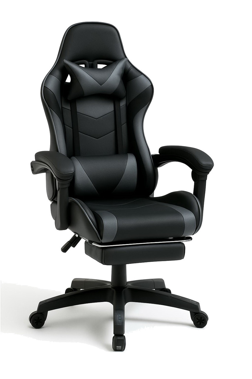 Крісло комп'ютерне (геймерське) з підставкою для ніг Homart GC-222 чорний з сірим (9931), фото 1