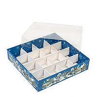 Коробка 160х160х35 (на 16 цукерок) з прозорою кришкою "Зимова"