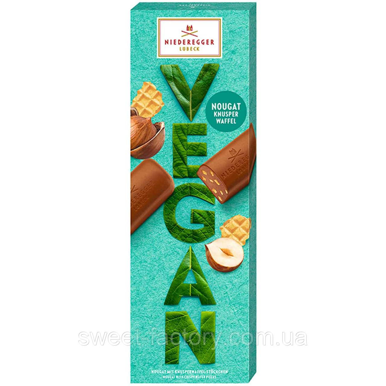 Шоколадні цукерки Niederegger Vegan Nougat Knusper Waffel 100g, фото 1