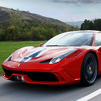 Картина з годинником «Червона Ferrari на трасі» Спорткар Настінний декор в чоловічий інтер'єр Друк на полотні 90х60см з 3х частин, фото 4