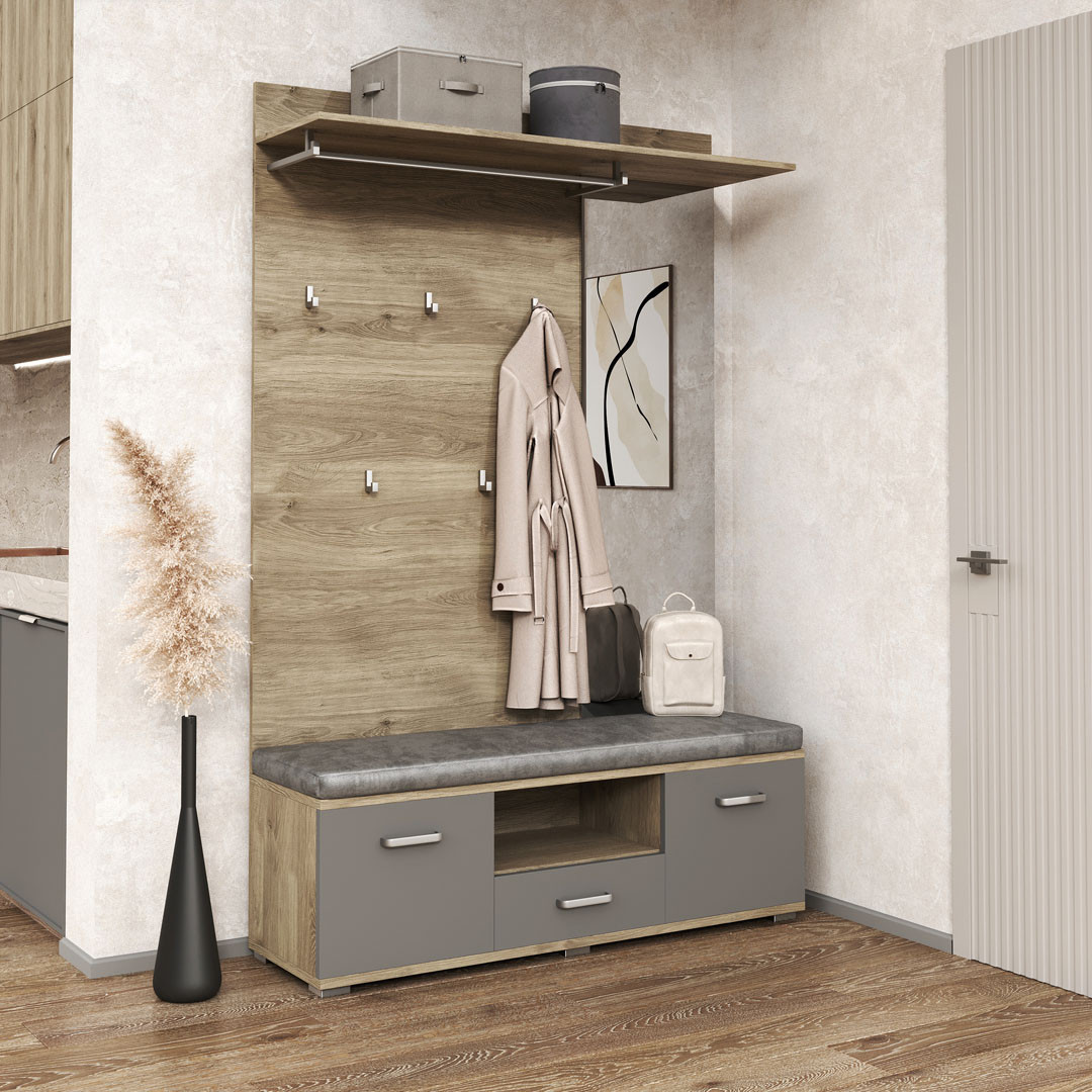 Передпокій Бруна (Сіра мишка / Дуб білий) Світ Меблів