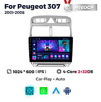 Штатна магнітола Peugeot 307 (2001-2011) M160 (2/32 Гб), HD (1024x600) GPS CarPlay