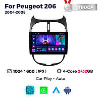 Штатна магнітола Peugeot 206 (2004-2008) M160 (2/32 Гб), HD (1024x600) GPS CarPlay