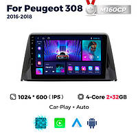 Штатна магнітола Peugeot 308 (2016-2019) M160 (2/32 Гб), HD (1024x600) GPS CarPlay