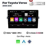 Штатна магнітола Toyota Verso (R20), Corolla (2009-2018) M150L (2/32 Гб), HD (1024x600) GPS CarPlay
