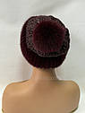 Хутряна норкова шапка жіноча на плетеній основі "Ажур" Бордова, фото 10
