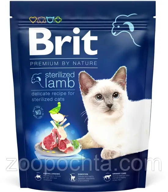 Сухий корм Brit Premium Cat Nature Sterilized Lamb для стерилізованих кішок, з ягням 300 гр, фото 1