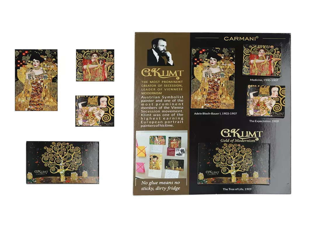 Набір магнітів 4 шт Carmani Густав Клімт, 3,8x4 см до 7,8x5 см (013-0038), фото 1