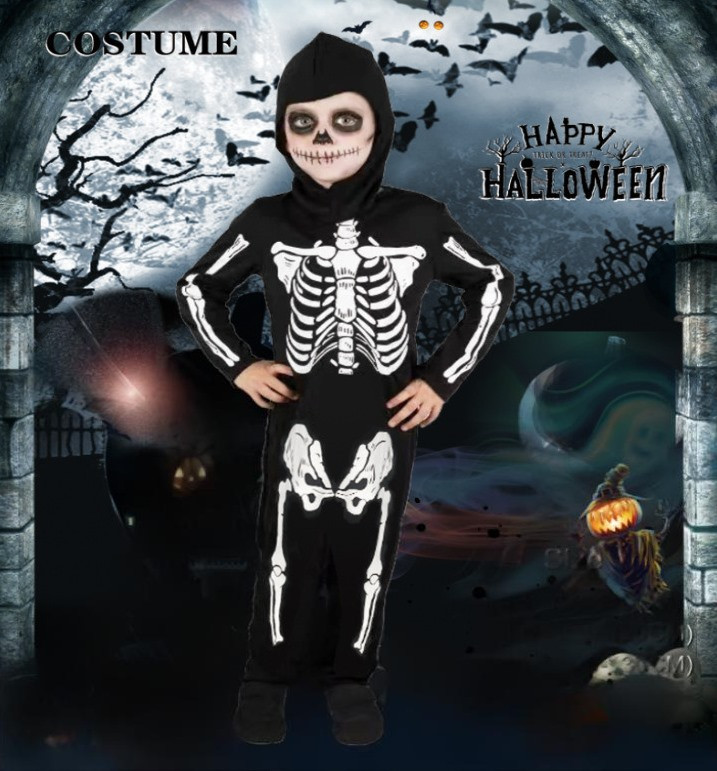 Дитячий костюм суцільний скелет для Хеловіну на хлопчика 3-6 років, фото 1