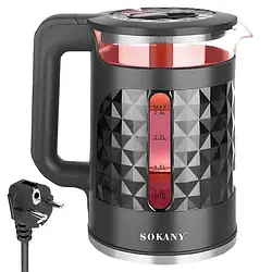 УЦІНКА! Електричний чайник Sokany SK-1028 з підсвіткою Чорний стерео