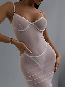 Сукня-пеньюар Steysha зваблива напівпрозора з шнурівкою на спині колір білий розмір S