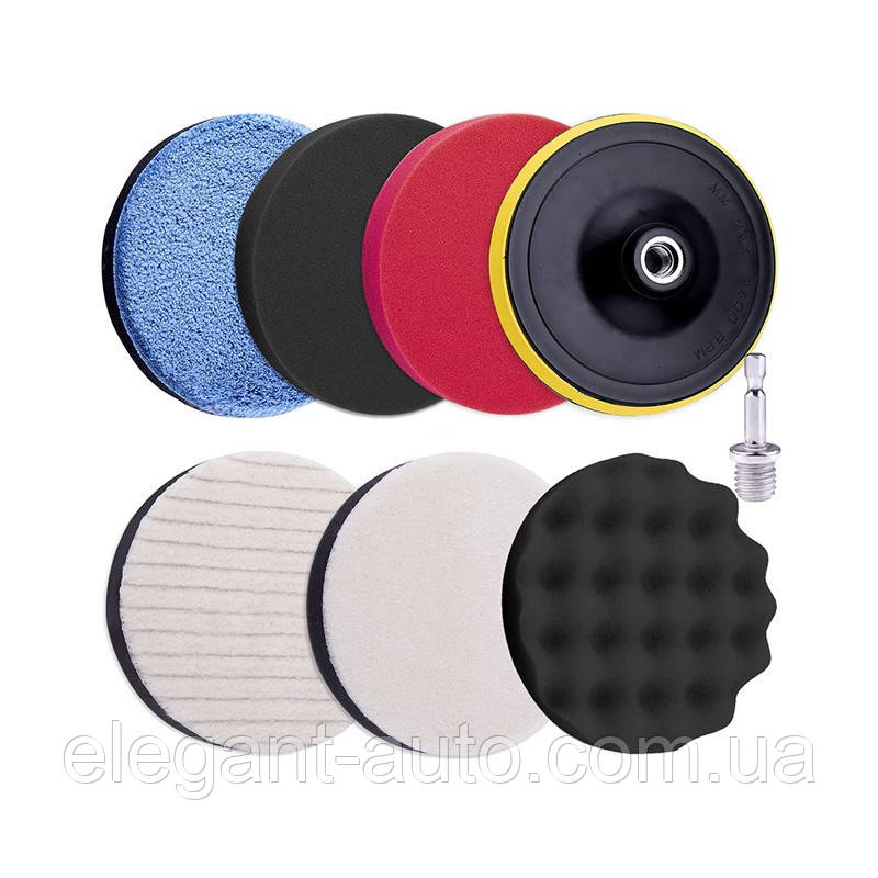 Полірувальний Набір 5"-125мм ( 8 предметів) M14 WY-4904 (мікрофібра,овчина)