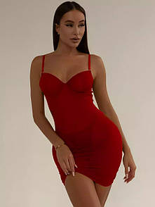 Сукня-пеньюар Steysha зваблива напівпрозора з шнурівкою на спині колір червоний розмір S
