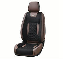 Чохли - Накидки сидіння Алькантара + Шкір. зам 3D "MONTANA" Чорно-коричневі Beltex - BX87120