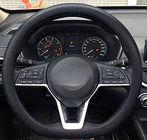 Чохол на кермо універсальний Ø 36-42 см №968-M (текстура ШКІРА) силіконовий/чорний/ширина 85мм