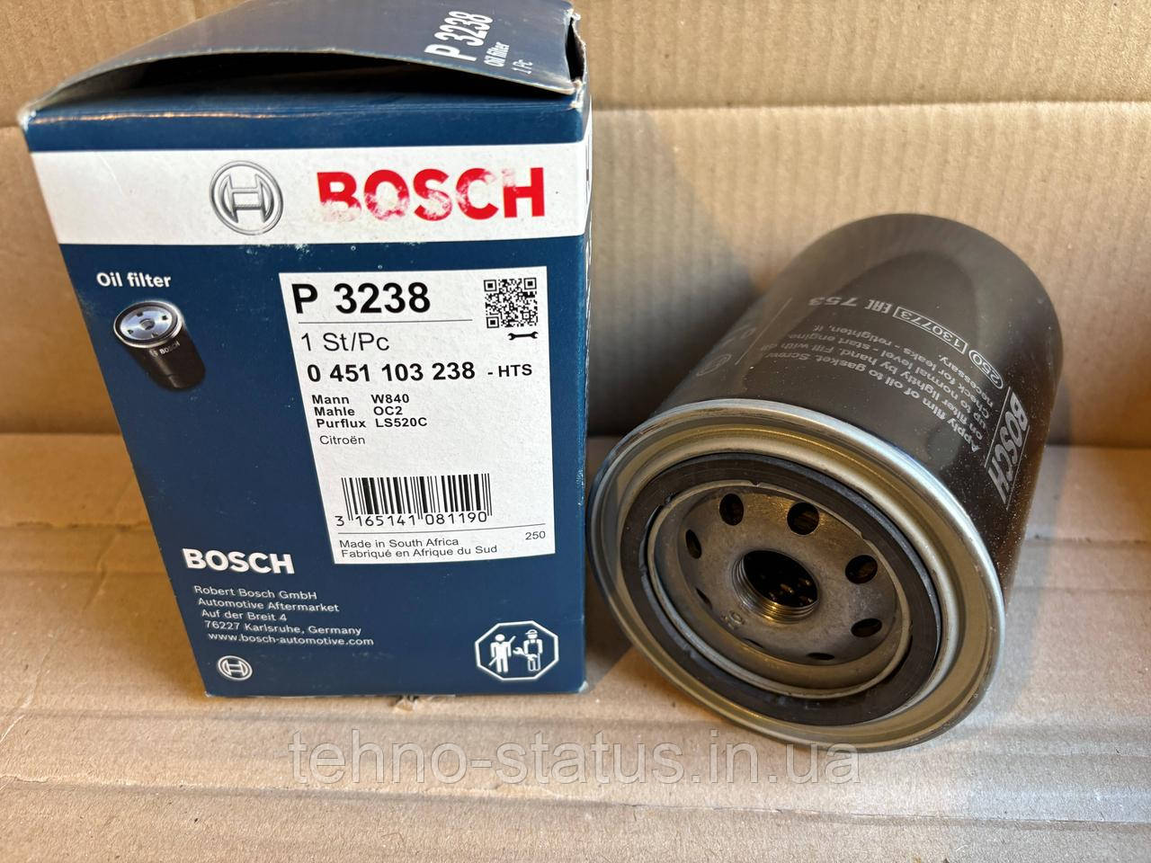 Фільтр масляний BOSCH 0451103238 (P 3238, Аналог MANN W 7053, WIX WL7176)